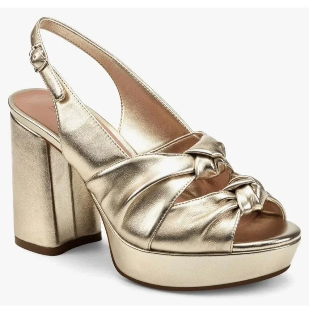 AEROSOLES Metallic Gold Knot Platform Slingback Heels